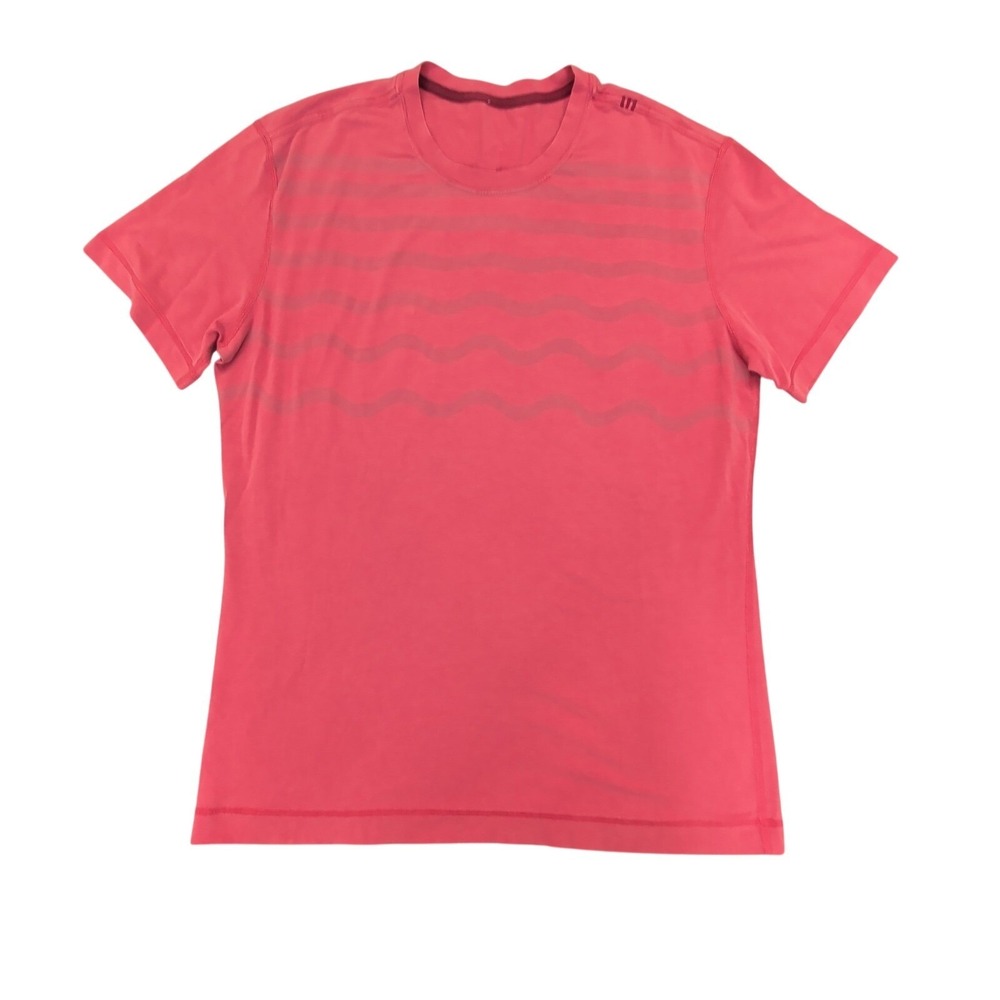 Lululemon Men's Large The Fundamental Tee Coral Red Tonal Shadow Stripe Shirt